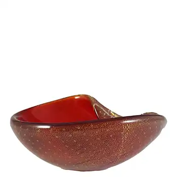 (image for) Murano Venetian Red Glass & Gold Leaf Vintage Bowl / Ashtray