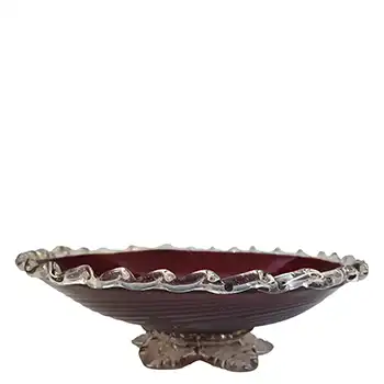 (image for) Murano / Venetian Red Glass & Gold Leaf Vintage Footed Bowl