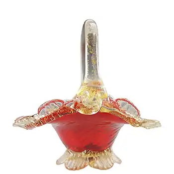 (image for) Murano / Venetian Red Glass & Gold Leaf Vintage Basket Bowl