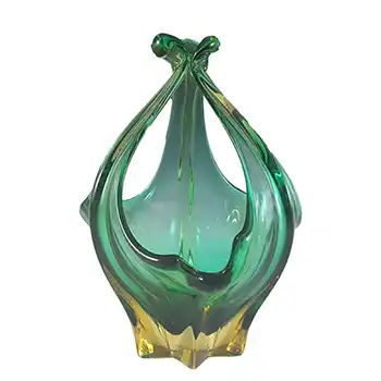 (image for) Cristallo Venezia CCC Murano Green & Amber Cased Glass Bowl