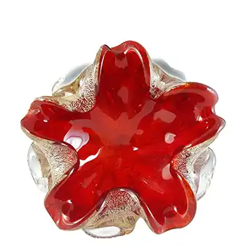 (image for) Murano Venetian Red Glass & Silver Leaf Bowl / Ashtray