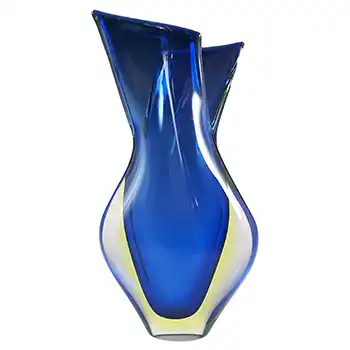 (image for) Murano Blue & Uranium Yellow Sommerso Glass Vintage Vase