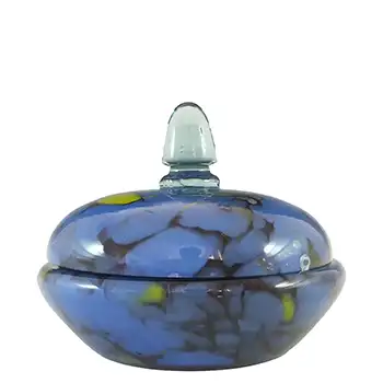 (image for) Czech Blue, Black & Yellow Spatter Glass Powder / Trinket Bowl