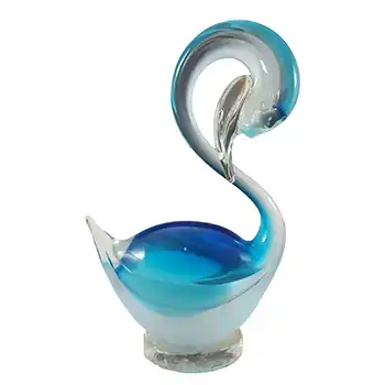 (image for) Murano Vintage Blue & Opalescent White Venetian Glass Swan