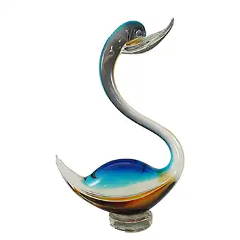 (image for) Murano Vintage Blue & Amber Venetian Glass Swan Sculpture