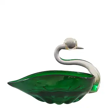 (image for) Japanese "Best Art Glass" Green & Clear Vintage Swan Bowl