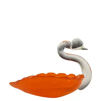 (image for) Japanese "Best Art Glass" Orange & Clear Vintage Swan Bowl