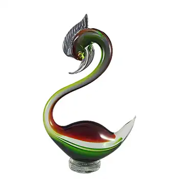(image for) Murano Retro Green & Red Sommerso Glass Swan Sculpture
