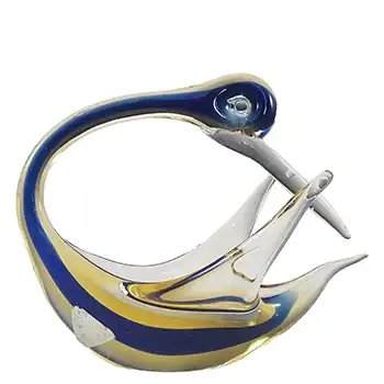 (image for) Ferro & Lazzarini Murano Blue & Amber Sommerso Glass Swan