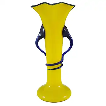 (image for) Czech / Bohemian 1930's Yellow & Blue Tango Glass Vase