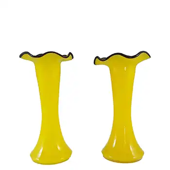 (image for) Czech / Bohemian Pair of Yellow & Black Tango Glass Vases