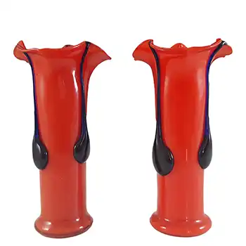 (image for) Czech / Bohemian Pair of Red & Blue Tango Glass Vases