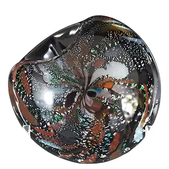 (image for) Murano Aventurine, Silver Leaf & Coloured Murrine Canes Black Glass Bowl