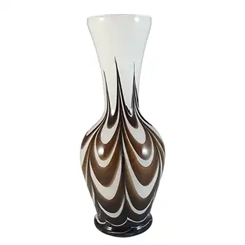 (image for) V.B. Opaline Florence Empoli Large White & Brown Glass Vase