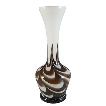 (image for) V.B. Opaline Florence Empoli Marbled White & Brown Glass Vase