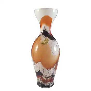 (image for) V.B. Opaline Florence Empoli Marbled Orange & Black Glass Vase