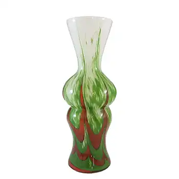 (image for) V.B. Opaline Florence Empoli Marbled Green & Brown Glass Vase