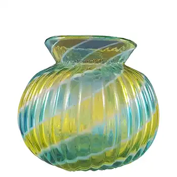 (image for) Victorian Stourbridge Yellow, Green & White Glass Ribbed Vase