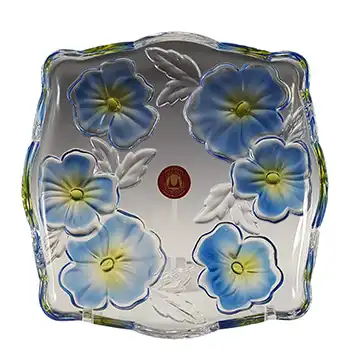 (image for) LABELLED Waltherglas Blue & Yellow Glass 'Pansy' Dish / Bowl