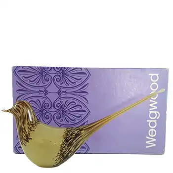 (image for) BOXED Wedgwood Speckled Brown Glass Long-Tailed Bird RSW73