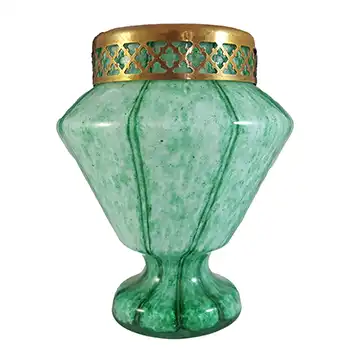 (image for) Welz Czech Green Aventurine Glass 'Vertical Stripes' Vase
