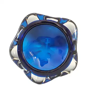 (image for) Whitefriars #9625 Blue Glass Vintage Lobed Bowl / Ashtray