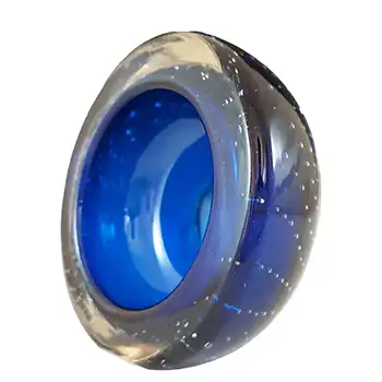 (image for) Whitefriars #9099 Blue Glass Controlled Bubble Vintage Bowl