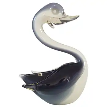 (image for) Murano Black & White Venetian Glass Vintage Swan Sculpture