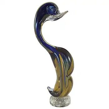 (image for) Murano / Venetian Blue & Amber Sommerso Glass Swan Figurine