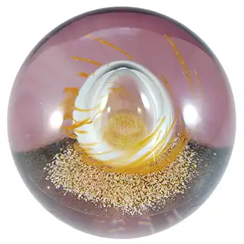 (image for) MARKED Caithness Vintage Purple & Gold Glass "Caliph" Paperweight