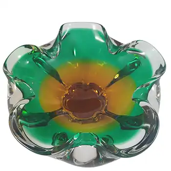 (image for) Chřibská #238/5/16 Czech Green & Orange Glass Bowl by Josef Hospodka