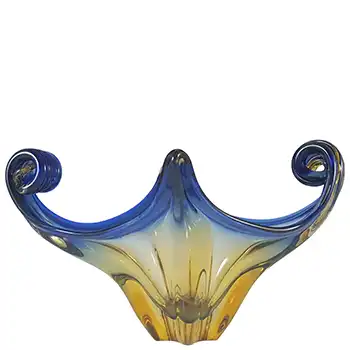 (image for) Murano Blue & Amber Cased Glass Vintage Sculpture Bowl