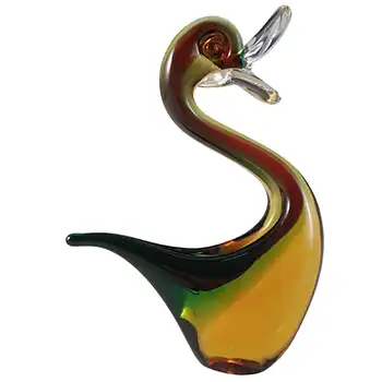 (image for) Murano Red, Blue & Amber Venetian Glass Duck Sculpture
