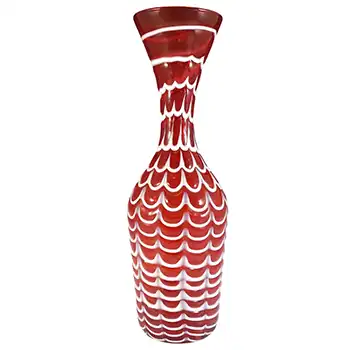 (image for) Empoli Italian Vintage Red & White Glass Draped Vase