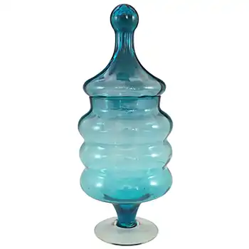 (image for) Empoli Italian Vintage Blue Hooped Glass Bon Bon Jar