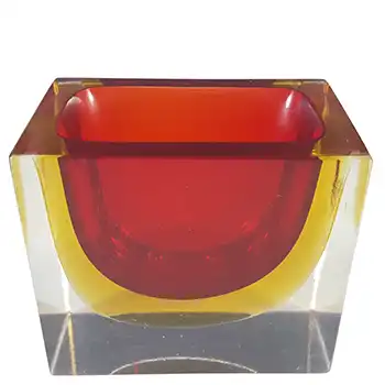 (image for) Murano Faceted Red & Amber Sommerso Glass Posy Vase / Bowl