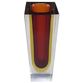(image for) Murano Faceted Red & Amber Sommerso Glass Italian Vase