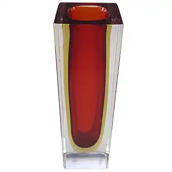 (image for) Murano Faceted Red & Amber Sommerso Glass Block Vase