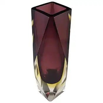 (image for) Murano Faceted Purple & Amber Sommerso Glass Block Vase