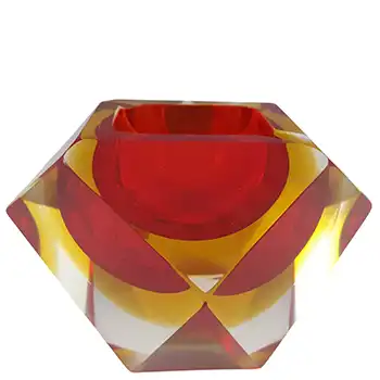 (image for) Murano Faceted Red & Amber Sommerso Glass Vintage Bowl
