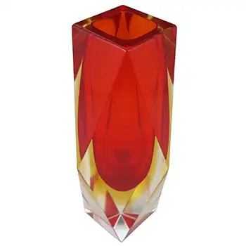 (image for) Murano Faceted Red & Amber Sommerso Glass Block Vase