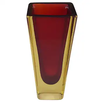 (image for) Murano Faceted Red & Amber Sommerso Glass Venetian Vase