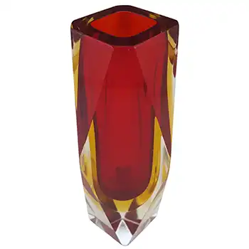 (image for) Murano Faceted Red & Amber Sommerso Glass Vintage Vase
