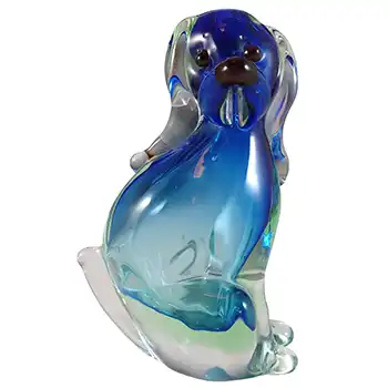 (image for) Ferro & Lazzarini Murano Blue & Green Sommerso Glass Dog Bottle