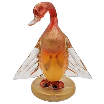 (image for) Ferro & Lazzarini Murano Red & Gold Leaf Glass Duck - Labelled
