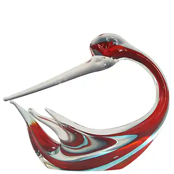 (image for) Ferro & Lazzarini Murano Red & Blue Sommerso Glass Swan