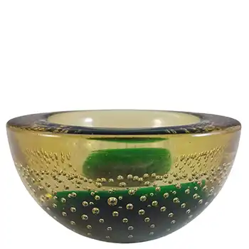 (image for) Galliano Ferro Murano Green & Amber Glass Bullicante Bowl