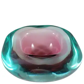 (image for) Archimede Seguso Murano Pink & Blue Sommerso Glass Geode Bowl