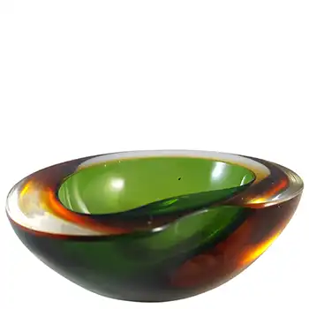 (image for) Murano Green & Amber Sommerso Glass Retro Geode Bowl