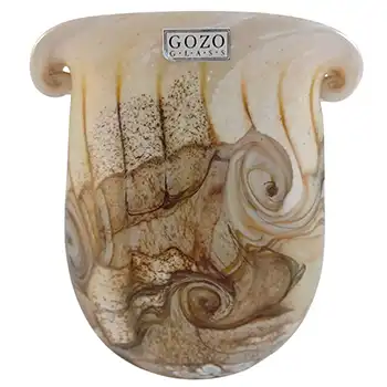 (image for) SIGNED & LABELLED Gozo Sandy Brown & White Glass 'Stone' Vase